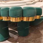 Green Wave-Shaped Velvet Bed Bench with Gold Stainless Steel Trim